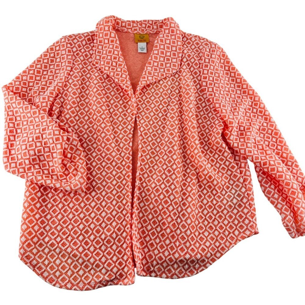 Ruby Rd. Womens Orange Geometric Print Open Cardigan Jacket Blouse Size M Soft